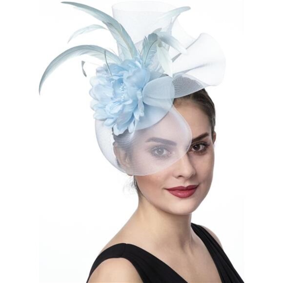 Women's Tea Party Hat Summer Light Blue - Picture 2 of 6